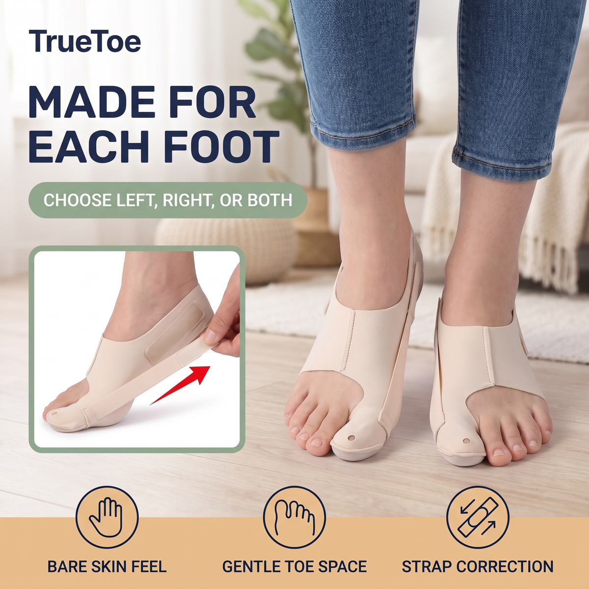 TrueToe on both feet at home, made for each foot, choose left, right, or both