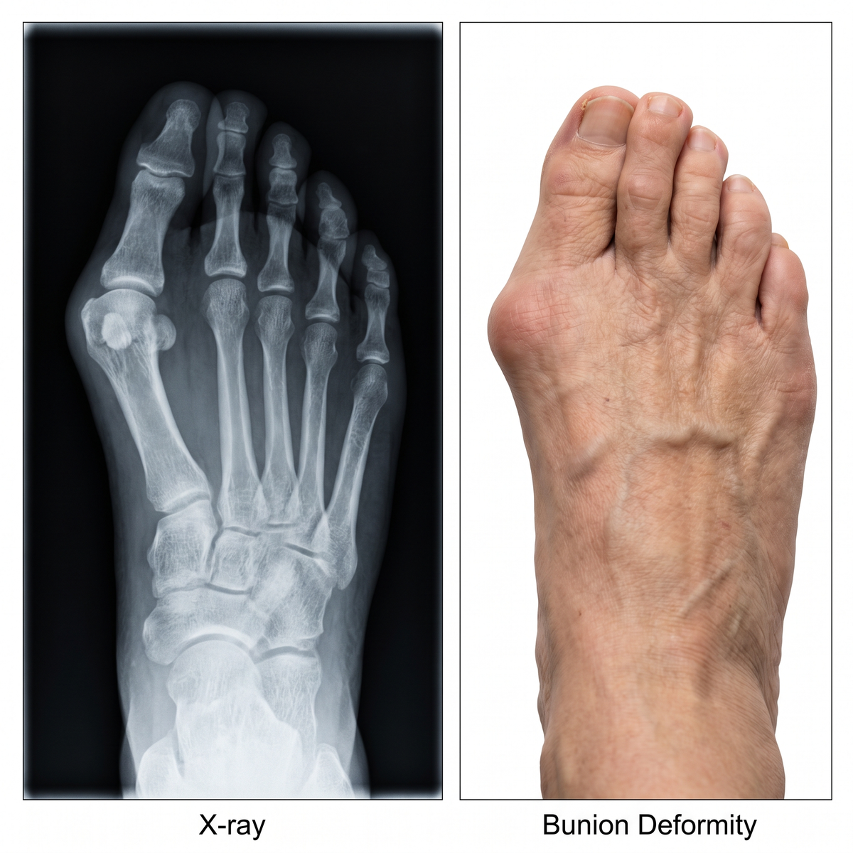 X-ray beside a real bunion foot