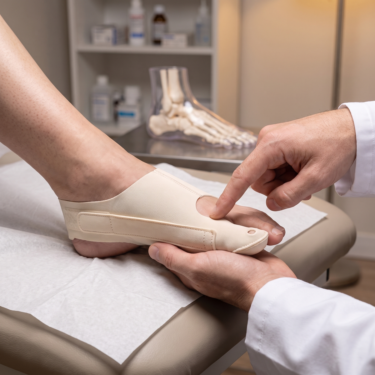 Podiatrist fitting the strap